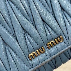 LIVE: Miu Miu Spacious Double Snap Leather Wallet: Slate Blue.